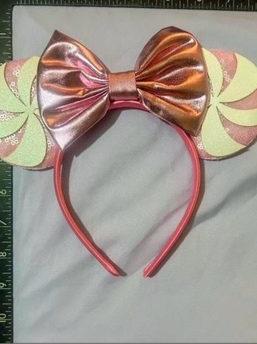 Iridescent Pink Orange Bow Ear Headband